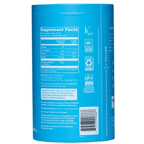 Vital Proteins Natural Whole Nutrition Collagen Peptides - Pasture Raised, Grass Fed, Paleo Friendly, Gluten Free, Single Ingredient - 24 Ounce