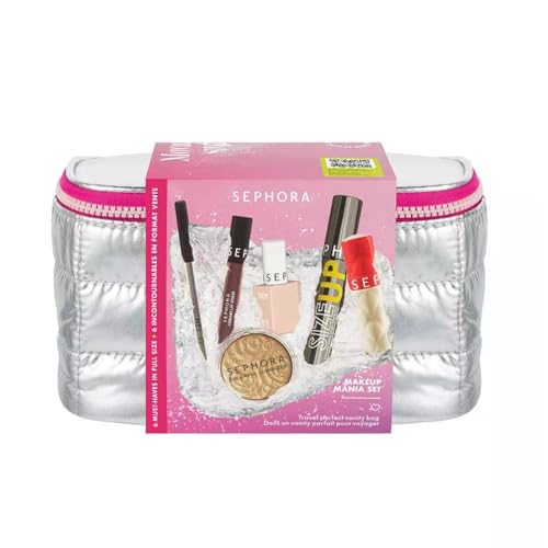 Sephora Favorites Moving Lights Collection Makeup Mania Set - 6 Full Size Must-Haves - Luminizer - Lip Stain - Eye Pencil - Mascara - Lip Plumper and Nail Polish