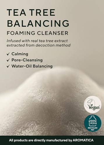 AROMATICA Tea Tree Balancing Foaming Cleanser 6.35oz / 180g, Vegan Double Cleanser Face Wash For Oily Skin, EWG Verified
