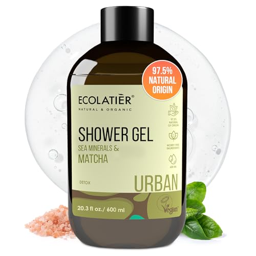 ECOLATIÈR Sea Minerals & Matcha Body Wash - Natural Body Wash for Women & Men, 97.5% Natural Ingredients, Detoxifying & Hydrating Cleanser for Sensitive Skin, Gentle & Nourishing Care, 20.3 Fl Oz