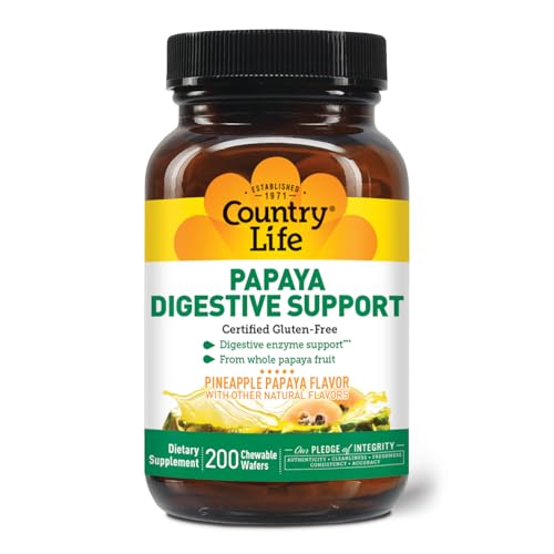 Country Life, Papaya Digestive Support, Daily Enzymes to Promote Digestive Health and Nutrient Absorption, 200 ct