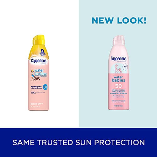 Coppertone WaterBabies Sunscreen Spray, SPF 50 Baby Sunscreen, Spray On Sunscreen, 6 Oz, 2 Pack