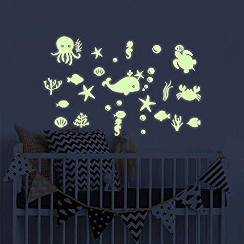 BENBO Sea Fish Wall Stickers Glow in The Dark Ocean Decal Decorations Peel DIY Wall Stickers for Kids Girls Bedroom Home Nursery Room Wall Mural Decor