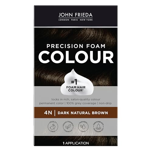 John Frieda Precision Foam Colour, Dark Natural Brown 4N, Full-coverage Hair Color Kit, Anti-Fade Gray Coverage, Deep Color Saturation Hair Dye, 1 Application