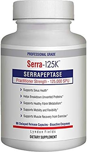 Serra-125k Extra Strength Serrapeptase 125,000 SPU, 90 Vegan Capsules, Delayed Release, Systemic Enzymes, Supports Healthy Sinuses and a Healthy Immune System, Non-GMO and All-Natural