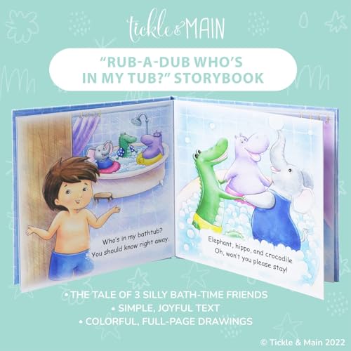Tickle & Main Rub-a-Dub Gift Set, 5-Piece Baby Bath Set Includes Elephant Hooded Towel, 3 Jungle Safari Squirt Toys, and Book for Boys and Girls