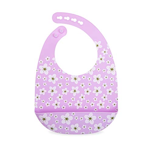 Nuby 2 Pack Adjustable Easy Clean Soft Silicone Bibs with Scoop, Flowers & Llama