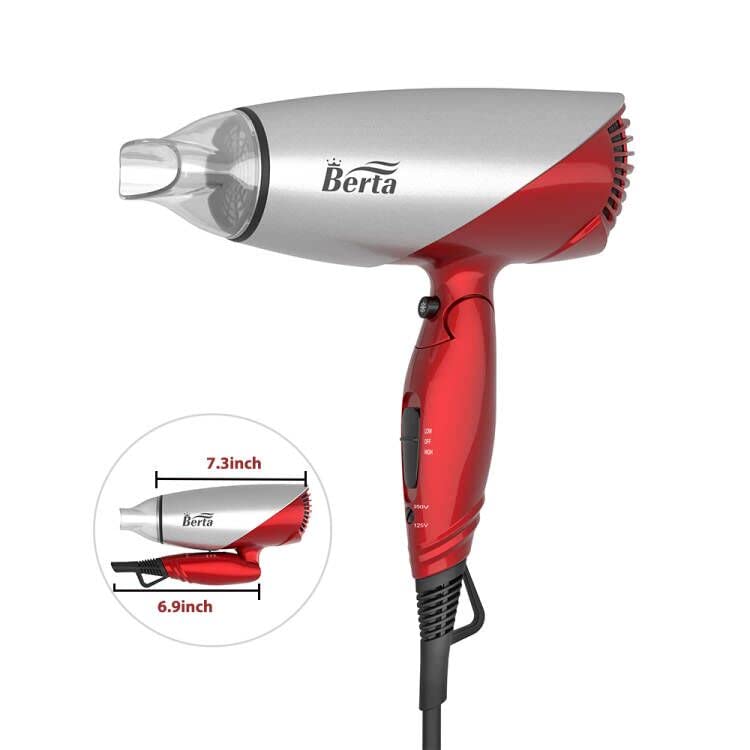 Berta 1875 Watts Folding Hair Dryer Tourmaline Ceramic Negative Ionic Blow Dryer US Plug