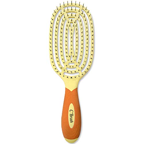 NuWay 4Hair Curved and Vented Detangling C Brush - Scalp Care - Fast Dry Venting Scheme - Special Formulated Bristles - Hair Dryer Safe - (Orange)