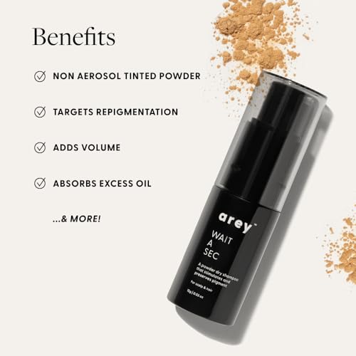 Arey Wait A Sec™ Dry Shampoo | Absorbs Oil & Adds Volume + Reduce the Signs of Aging Hair with Science-Backed Formula to Preserve Pigment | Non Aerosol Tinted Powder | Vegan, Cruelty-Free (0.53 oz)