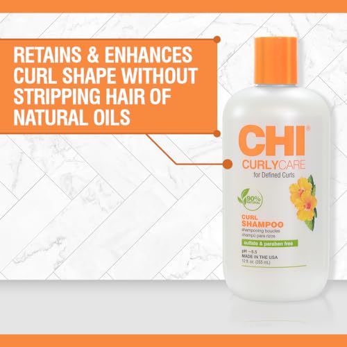 CHI CurlyCare Curl Shampoo, Hydrates Curls, Reduces Frizz & Increases Elasticity & Strength, Sulfate, Paraben, & Cruelty-Free, 12 Oz