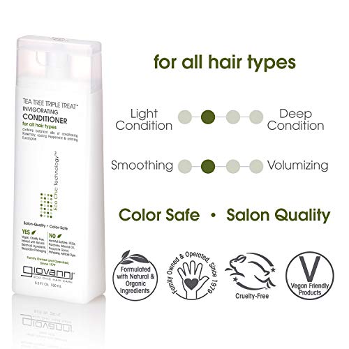 GIOVANNI Tea Tree Triple Treat Invigorating Conditioner, 8.5 oz. - Cooling Peppermint, Eucalyptus, Rosemary, Helps Dry Flaking Scalp, Lauryl and Laureth Sulfate Free, Paraben Free