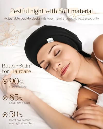 YANIBEST Silk Satin Bonnet Hair Wrap for Sleeping - Adjustable Stay on Silk Lined Slouchy Beanie Hat for Curly Hair and Braids