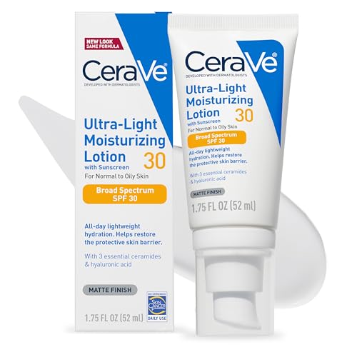 CeraVe Ultra-Light Moisturizing Lotion With SPF 30| Daily Face Moisturizer with SPF | Formulated with Hyaluronic Acid & Ceramides | Broad Spectrum SPF | Oil Free | Matte Finish | 1.7 Ounce