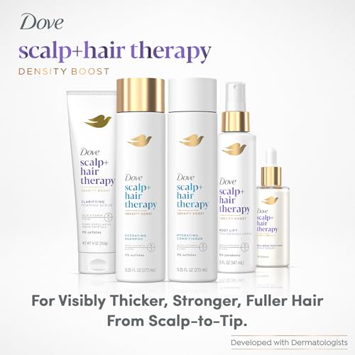 Dove Scalp + Hair Therapy Bundle – Clarifying Foaming Scrub, Hydrating Shampoo & Conditioner, Root Lift Thickening Spray + Fullness Restore Scalp Serum (5 Piece Set)