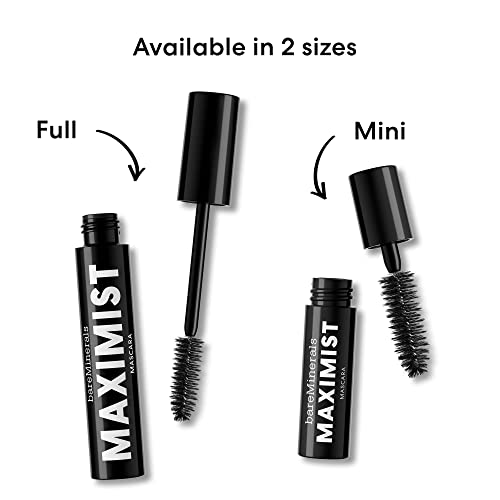 bareMinerals Maximist Phyto-Fiber Volumizing Black Mascara for Visibly Thicker Lashes, All-Day Wear, Waterproof Mascara Black, Vegan