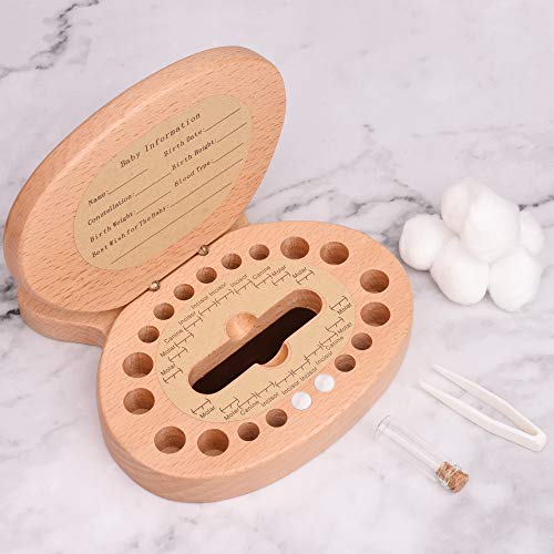 AhfuLife Baby Tooth Keepsake Fairy Box Holder with Lanugo Bottle, Wooden Bunny Rabbit Shape Keepsake Box for First Lost Teeth, Cute Tooth Storage Holder, Baby Shower Gifts for Newborn, Boy & Girl