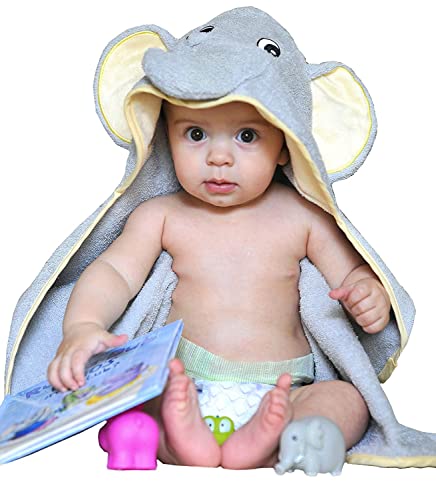 Tickle & Main Rub-a-Dub Gift Set, 5-Piece Baby Bath Set Includes Elephant Hooded Towel, 3 Jungle Safari Squirt Toys, and Book for Boys and Girls