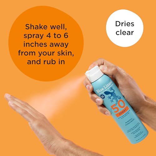 BLUE LIZARD Sport Mineral Sunscreen Spray SPF 50+, Dermatologist-Recommended Brand, Broad-Spectrum UVA/UVB Protection, Water-Resistant, Zinc Oxide Formula, Vegan, 5 fl oz