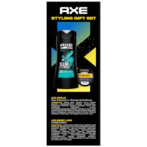 AXE Men’s Hair Styling Set – Apollo Clean & Strong 2-in-1 Shampoo + Messy Look Flexible Paste, Medium Hold, Low Shine