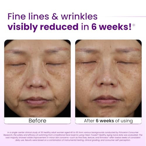 Clean Skin Club Healthy Aging Clean Towels® XL, Smooths Fine Lines Wrinkles & Texture in 6 weeks, Treated for Extra Softness, Disposable Face Towels, Anti Aging Makeup Remover Dry Wipe, 50 count