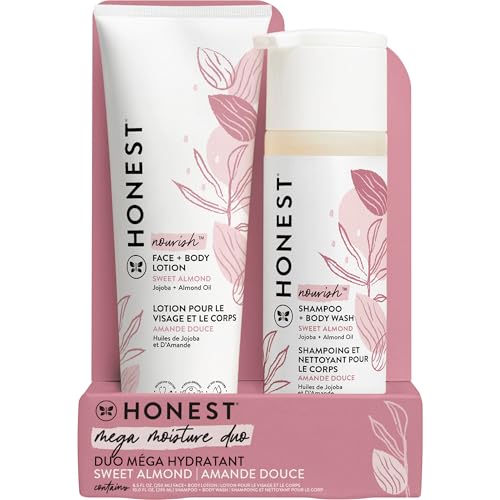 The Honest Company 2-in-1 Cleansing Shampoo + Body Wash and Face + Body Lotion Bundle | Gentle for Baby | Naturally Derived | Sweet Almond Nourish, 18.5 fl oz
