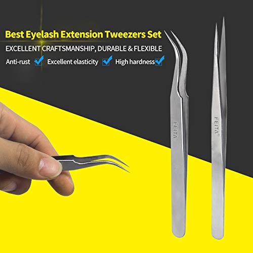 FEITA 2PCS Stainless Steel Tweezers Precision Hand Tool Tweezers for Ingrown Hairs, Eyebrow Hairs, Facial Hairs, and Splinters,Jewelry-making,Hobbies(ST-11&12)