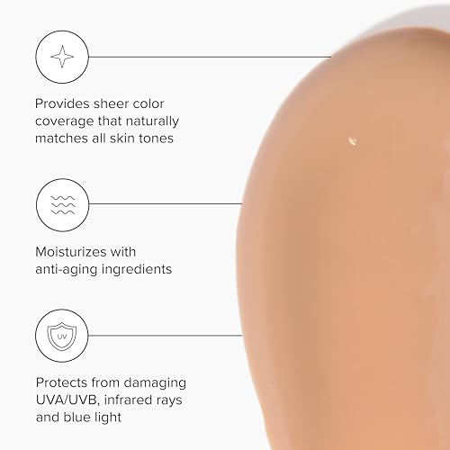 DRMTLGY Anti-Aging Tinted Moisturizer with SPF 46. Universal Tint. All-In-One Light Coverage Sheer Tinted Face Sunscreen with Broad Spectrum Protection Against UVA and UVB Rays. 1.7 oz
