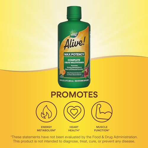 Nature's Way Alive! Max Potency Complete Liquid Multivitamin for Women and Men, Antioxidants Beta Carotene, Vitamins C & E, and Food-Based Blends, Citrus Flavored, 30.4 Fl Oz (Packaging May Vary)