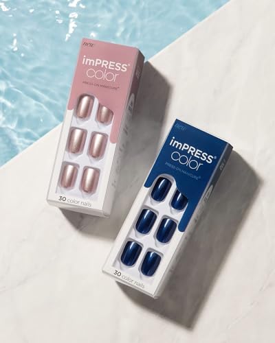 KISS imPRESS No Glue Mani Press On Nails, Color, 'Champagne Pink', Pink, Short Size, Squoval Shape, Includes 30 Nails, Prep Pad, Instructions Sheet, 1 Manicure Stick, 1 Mini File