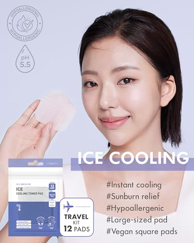 DERMAL Ice Cooling Toner Pad - Korean Soothing & Hydrating Toner Pads with Aloe Vera - After Suncare, Sunburn Relief, Redness Relief - Vegan Square Pads - Travel Kit 12 Pads, 3 Pack (Total 36 Pads)