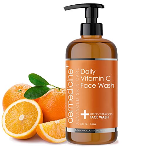 Dermedicine Daily Vitamin C Face Wash Super-Charged w/Marine & Plant Extracts & Retinol Cleaner | Works to Help as Cleanser, Brighten & Balance Complexion 8 Fl. Oz. | 240mL