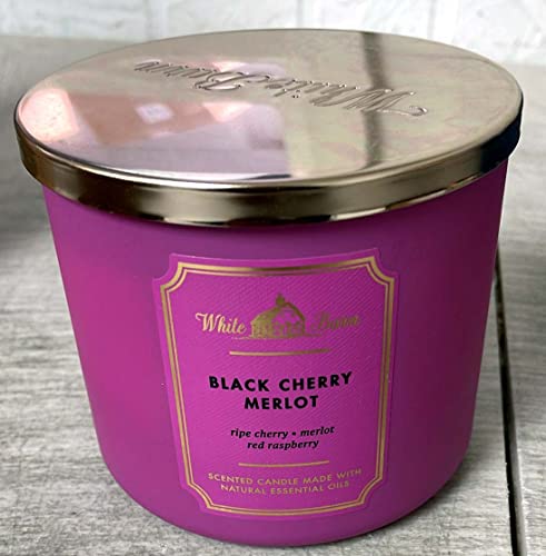 White Barn Candle Company Bath and Body Works 3-Wick Scented Candle w/Essential Oils - 14.5 oz -Black Cherry Merlot (ripe Cherry . Merlot red Raspberry ) )