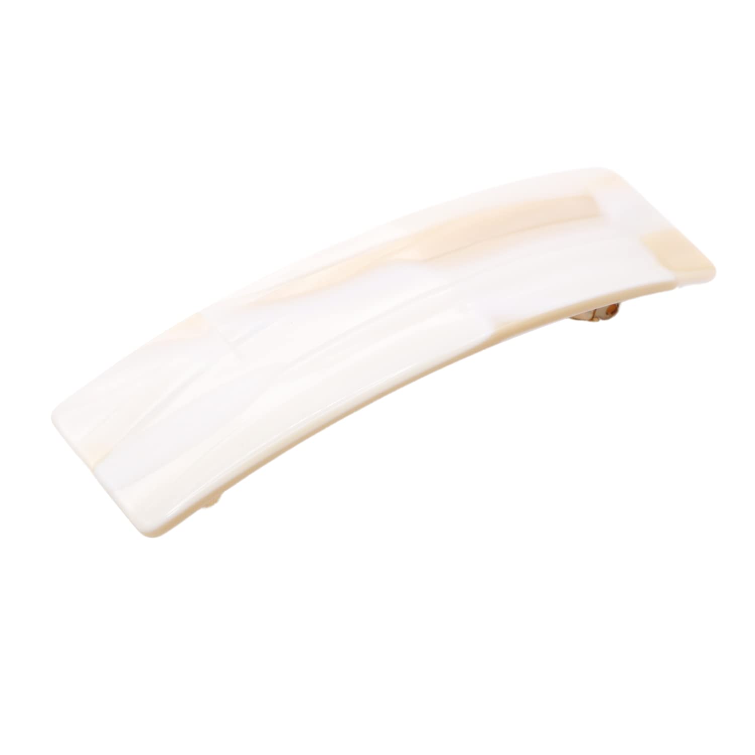 French Amie Fine Wide Rectangular Celluloid Handmade Pearl Ivory White Automatic Hair Clip Barrette - Made to Last (Ivory)