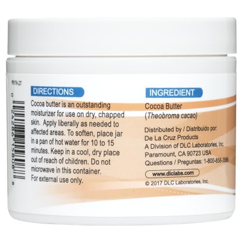 De La Cruz Cocoa Butter - 100% Pure and Natural Cocoa Butter For Dry, Rough Skin - All Natural Hydrating Moisturizer, (Jar - 1 Count, 4 Ounce)