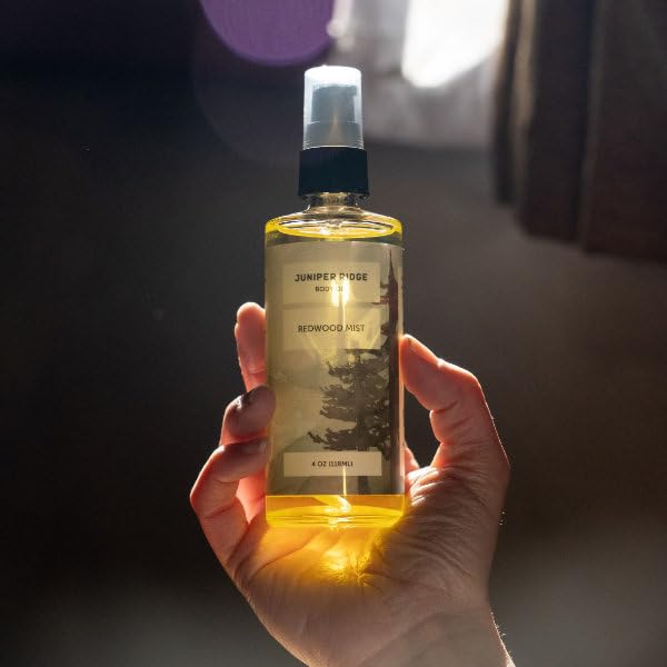 JUNIPER RIDGE Redwood Mist Moisturizing Body Oil - Hydrating Skin Care - Scented with Essential Oils - Perservative Free - 4oz - Packaging May Vary