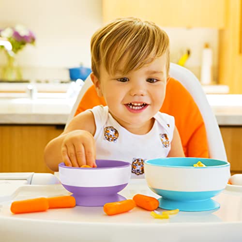 Munchkin Stay Put Suction Bowls for Baby and Toddler, 3 Pack, Blue/Green/Purple