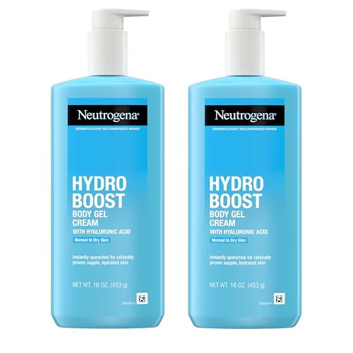 Neutrogena Hydro Boost Body Gel Cream, Hydrating Body Lotion with Hyaluronic Acid for Normal to Dry Skin, Hyaluronic Acid Lightweight Moisturizer, 16 oz, 2 Pack