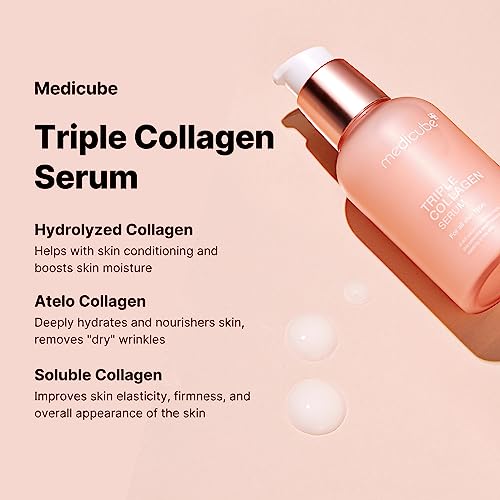 Medicube Triple Collagen Serum 1.85 fl.oz - Nourish dull skin with Triple Collagen Complex - A lightweight serum with Niacinamide and Hyaluronic Acid - Korean Skincare