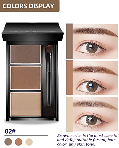 Eyebrow Powder Makeup Kit-3 Colors Eye Brow Powder Palette Long-Lasting Waterproof, Dark/light Brown Brow Filler, Fill & Sculpt Full Eyebrows for Women, With Mirror, Brow Brush & Razor-Set 02
