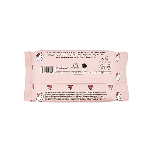 The Crème Shop Hello Kitty Complete Cleansing Wipes, Hydrating Watermelon Facial Cleanser Wipes, Korean Face Wipes