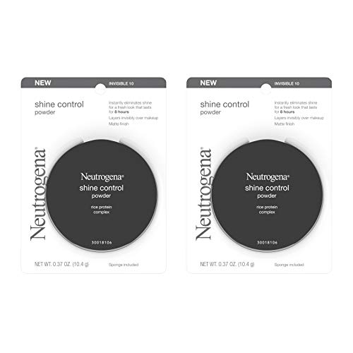 Neutrogena Shine Control Mattifying Face Powder for Oily or Combination Skin, Lightweight & Oil-Absorbing Powder with Rice Protein, Compact with Application Sponge, Invisible 10,.37 oz.