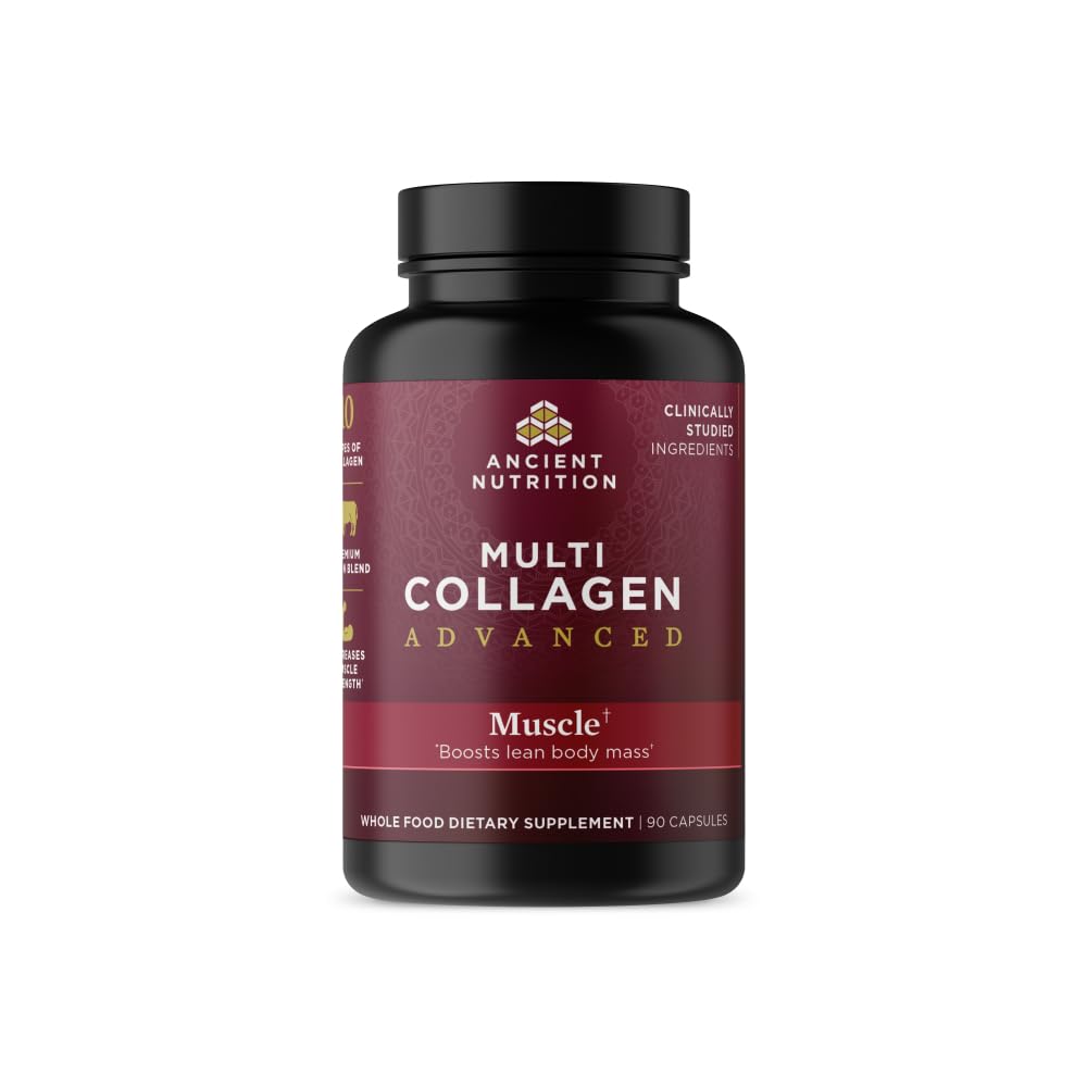 Ancient Nutrition Advanced Collagen Protein Muscle with Probiotics, Hydrolyzed Collagen Peptides Supports Healthy Body Composition* and Muscle Building*, 90 Count