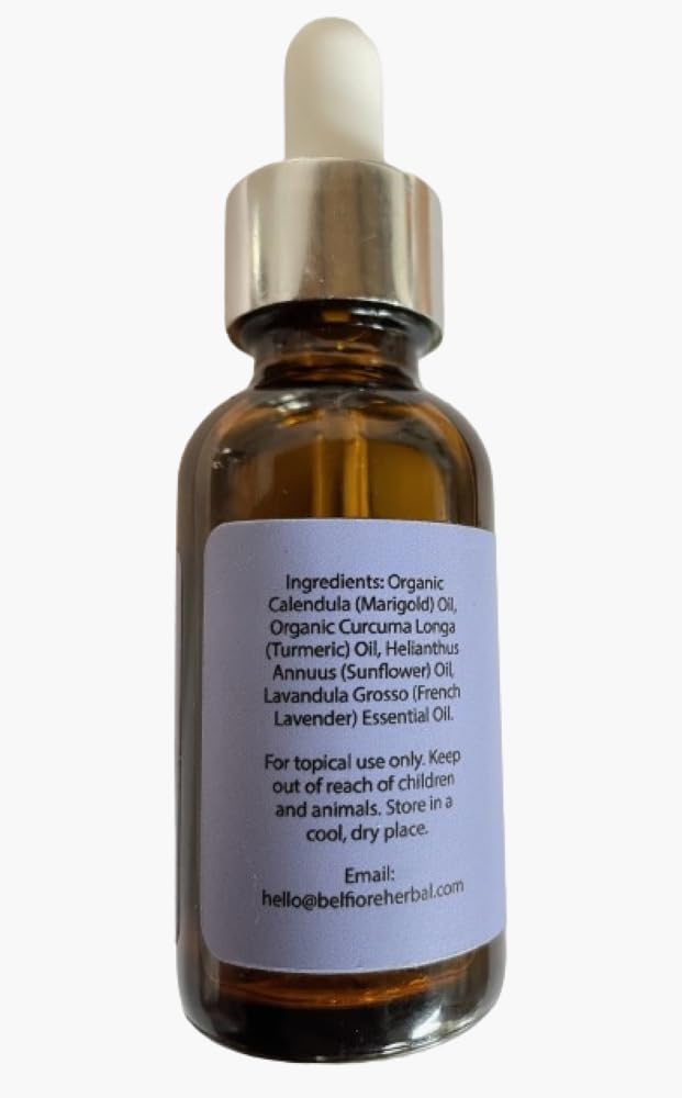 Belfiore Herbal Calendula Turmeric 100% Pure Natural Organic Oil, Healthy Skin, Collagen Boosting Anti Wrinkle, Vegan, 1 ounce