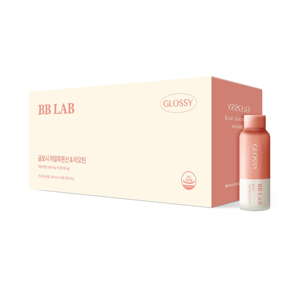 BB LAB Glossy Hyaluronic Acid & Biotin, Korea Collagen Drink, 10,000mg Low Molecular Fish Collagen for Woman, Fast Absorption, Refreshing Peach Flavor