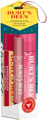 Burt's Bees Mistletoe Kiss Pink, Pomegrante, Peony, Hibiscus Lip Balm and Shimmer Holiday Collection Gift Set of 3-1 Count