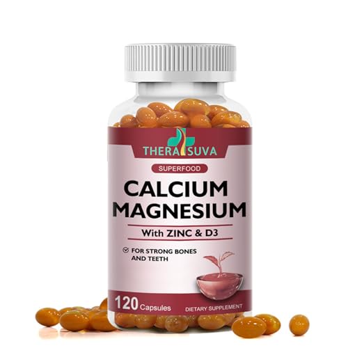 4 in 1 Calcium 1000mg + Magnesium 400mg + D3 + Zinc, Extra Strength, Complex Supplement for Bone and Immune Health. 120 SoftGels, 60 Day Supply