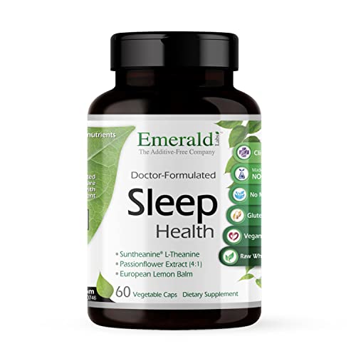 Emerald Labs Sleep Health - Sleep Support Supplement with Suntheanine L-Theanine, Melatonin, European Lemon Balm & Passionflower - Gluten Free, Vegan - 60 Vegetable Capsules (Up to 30-Day Supply)