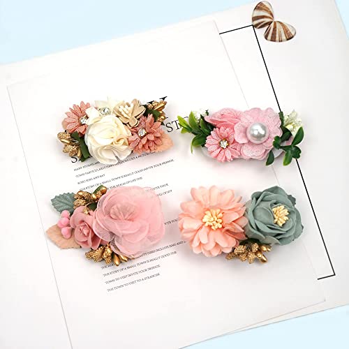 6 PCS Handmade Flower Hair Bows Fully Lined Alligator Hair Clips Faux Pearls Floral Hair Clips Barrettes Hair Accessories for Women Girls Toddlers Kids Children
