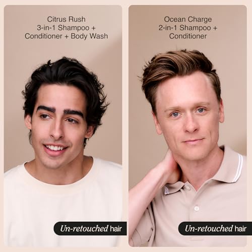 Suave Men’s 3-in-1 Body Wash, Shampoo & Conditioner, Citrus Rush + 2-in-1 Shampoo and Conditioner, Ocean Charge, 12.6 Oz Ea (2 Piece Set)